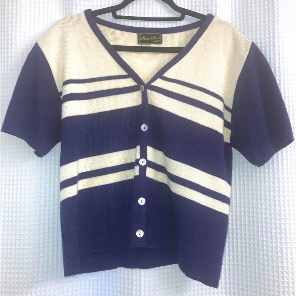 90s Vintage Navy Striped Cardigan Size 12